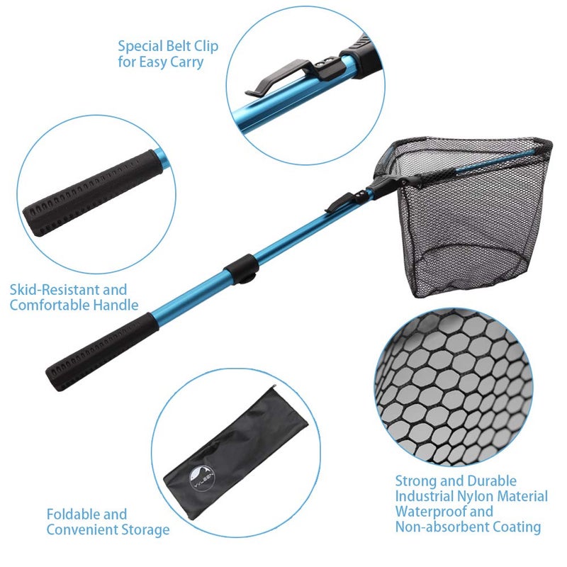 YVLEEN Folding Fishing Net - Foldable Fish Landing Net Robust Aluminum Telescopic Pole Handle and Nylon Mesh 16inch Hoop Size - Image 2
